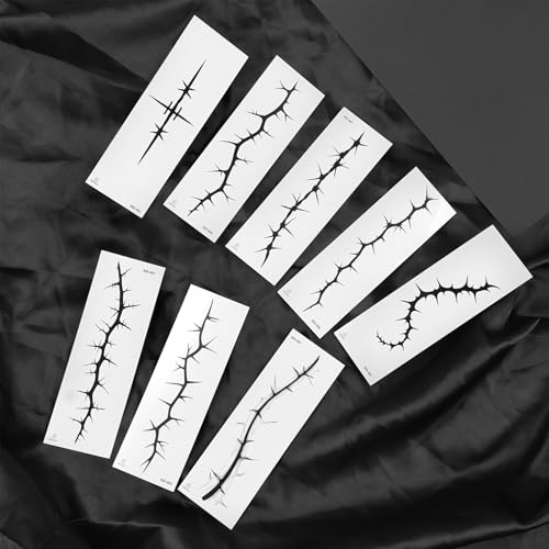 Halloween Stitches Tattoo Stickers Fake Scars Temporary Tattoos Black Horror Cosplay Accessories for Adult Kids Girls Gifts Halloween Party Decor 8sheets