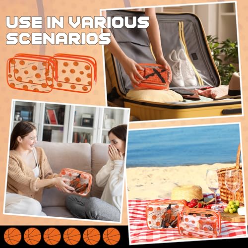 Kacctyen 12 Pcs Basketball Clear Makeup Bag with Zipper Bulk Sport Goodie Clear PVC Pouch Organizer Waterproof Travel Case for Woman Team Gifts Birthday Decorations Supplies