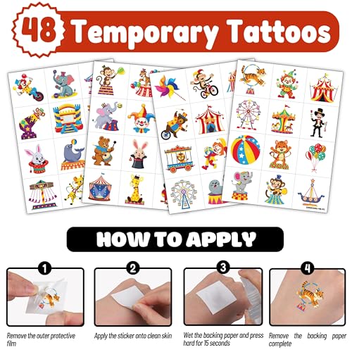 72 PCS Carnival Party Favors for Kids ? 48 Pre-Cut Temporary Tattoos & 24 Punch Balloons Themed Birthday Party Decorations Supplies Favors Gifts, Goodie Bag Fillers, Classroom Rewards