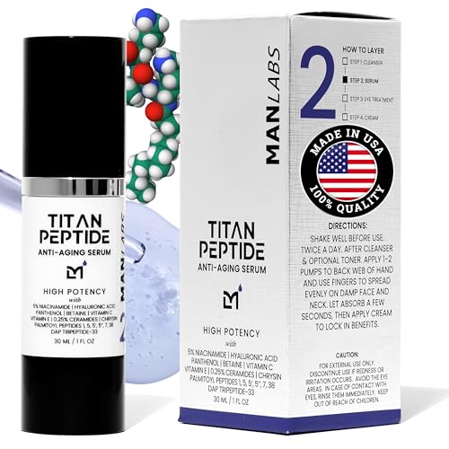 Titan Anti-Aging Peptides Serum for Face ? High Potency Mens Peptide Serum Moisturizer ? Skin Care for Men ? Face Serum Men ? Anti Aging Serum ? 5% Niacinamide, HA ? All Skin Types ?Unscented