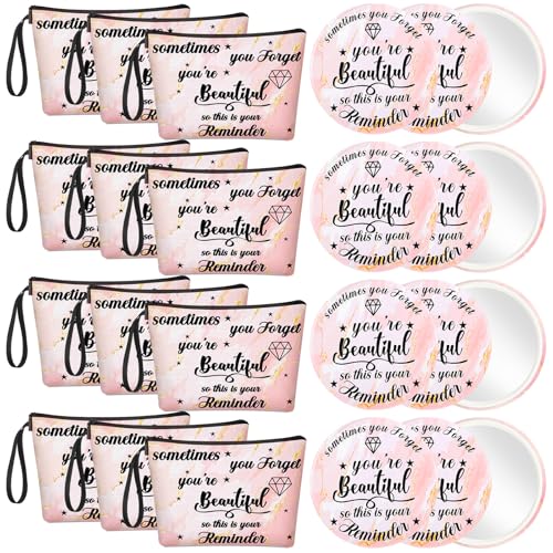 Xuniea 24 Pcs Employee Appreciation Gifts for Women 12 Motivation Canvas Makeup Bags 12 Pocket Mirror Inspirational Thank You Gifts for Women History Social Worker Month Nurse Team(Beautiful)