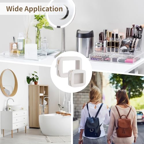 2 Pcs Clear Makeup Bag Set, PU Leather Cosmetic Pouch with Transparent Window & Double-Zipper Design, Women Waterproof Travel Organizer for Car Storage and Office Daily Use (White)
