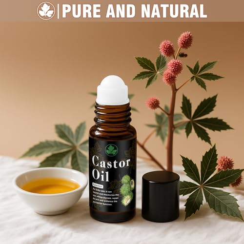 Organic Castor Oil Roll on ? 100% Pure & Cold Pressed Organic Castor Oil for Face, Body, Hexane Free, Glass Bottle ? Hair & Eyelashes Growth, Moisturize Skin, 1fl oz