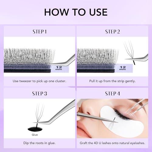 5D U Shape Lash Extensions Easy Fan Russian Volume U Eyelash C/D Curl 0.07mm Natural U Shaped 12 Rows Premade Eye Lashes Supply(Black,0.07C,8-14mm)