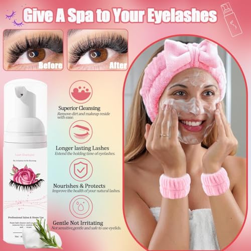 DIY Lash Extension Kit 590Pcs 9-18mm D Curl Lashes Clusters with Lash Bond and Seal Glue Remover Lash Shampoo Cleansing Brush Headband Wristband Tweezers Eyelash Brush Applicator