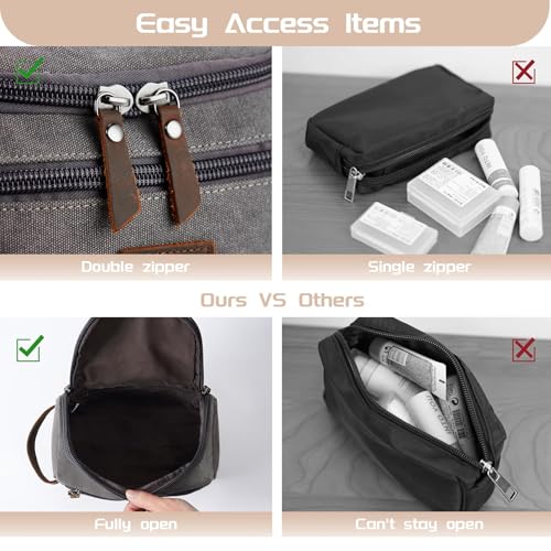 Travel Toiletry Bag for Men, Large Water-resistant Shaving Bag Toiletries Organizer with Mountain Pattern, Canvas Multi-functional Bathroom Dopp Kit Shaving, Ideal for Travel, Camping, Gym- Grey