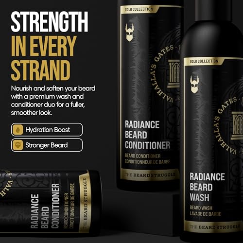 The Beard Struggle - Radiance Beard Wash & Conditioner Bundle - Gold Collection - Pack of 2, Valhalla's Gates - Nourish, Cleanse, Softens, & Strengthens Beard - Beard Wash and Conditioner for Men