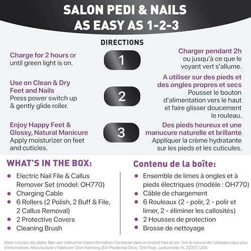Own Harmony Electric Nail Buffer and Shine Kit for Natural Nails: Manicure Pedicure Tools with Callus Remover Foot Care, Best Electronic Mani Pedi Polisher Set to Buff, Polish, File Thick Toenails