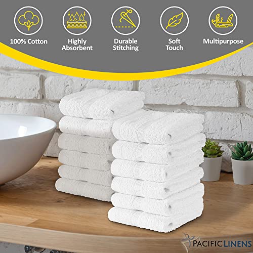 Pacific Linens Washcloths Towels, 100% Cotton, 13x13 inch Face Fingertip Towel for Bath and Kitchen Use - Wash Cloths, 12PK