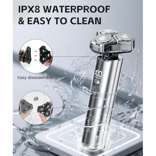 Electric Razor for Men£¬10,000RPM High-Speed Motor, IPX8 Waterproof, USB Fast Charging, Quick Charge & Travel Lock,Upgrade Icy Gray