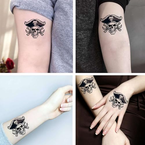 6 sheets Temporary Tattoos Skull Crossbones Pirate JoIly-Roger Temporary tattoo for Women Neck Arm Chest for Woman