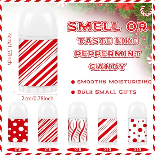 50 Pcs Christmas Lip Balm Bulk Mini Candy Cane Peppermint Flavor Lip Balms Bulk Christmas Stocking Stuffers Xmas Party Gifts Small Thank You Employee Appreciation Gifts for Women Men (Mixed Candy)