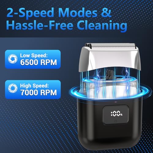 Electric Foil Shavers for Men: Mini Electric Razor with 3 Floating Blades, LED Display, Dual Speed - IPX7 Waterproof Wet/Dry Cordless Razor, USB Fast Charging, Travel Lock (Black)