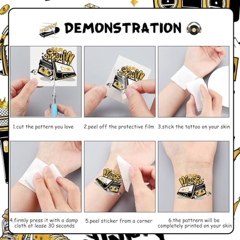 Serencatcher 144pcs Hip Hop Temporary Tattoos, 90s Hip Hop Party Favors with Notorious Tattoos Stickers for 80s 90s Themed Notorious Big Rap Birthday Party Decorations Gifts