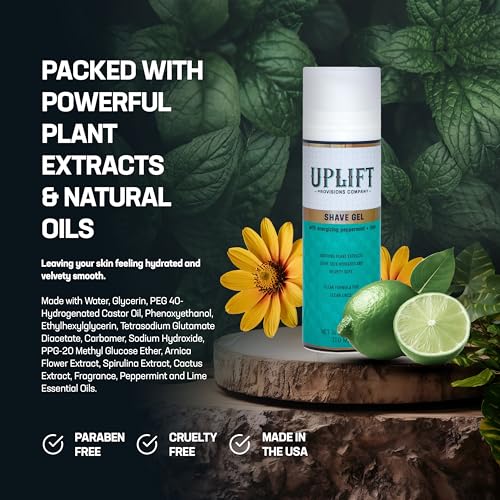 Uplift Provisions Clear Shaving Gel for Men & Women - Infused with Plant Extracts for an Ultra-Smooth Shave, Leaving Skin Hydrated, Velvety Soft, and Free from Redness and Irritation, 5 oz.