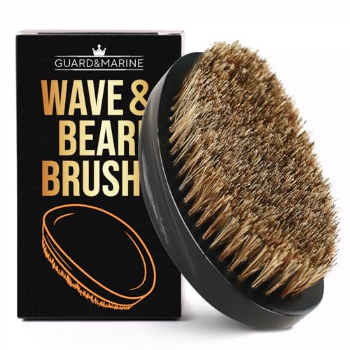 GUARD&MARINE Wave & Beard Brush for Men ? Natural Boar Bristles, Palm Curve Design, Wood Handle ? Shapes 360 Waves & Softens Beard