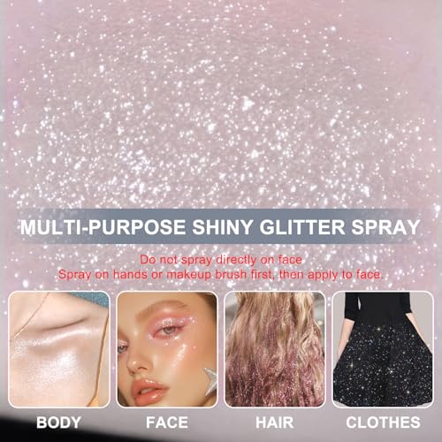 Hair and Body Glitter Spray, Holographic Glitter Highlighter Powder, Hairspray for Clothes, Face Body Shiny Glitter, Loose Shimmer Hairspray Festival Rave Prom Accessories, 4.22 Fl Oz (Silver)