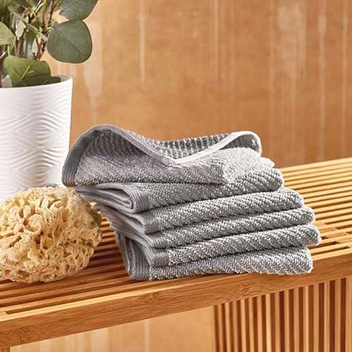 Wellbe 6-Piece Washcloth Set, Quick Dry, Absorbent, Soft, 13¡± x 13¡±, Grey