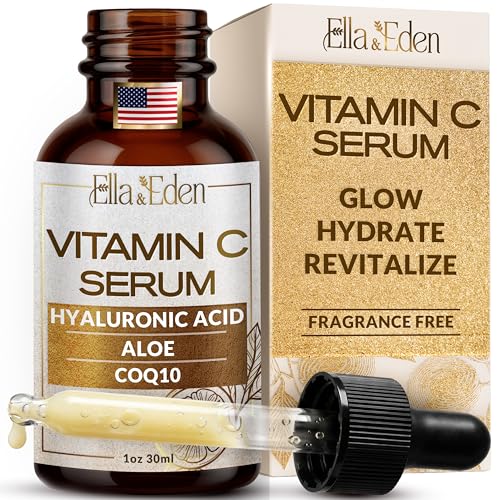 Ella & Eden Vitamin C Serum for Face - Hyaluronic Acid, Aloe Vera, Vitamin E, CoQ10 - Anti-aging, Skin Brightening - Paraben-Free, Fragrance-Free, Suitable for All Skin Types - 1 Fl Oz