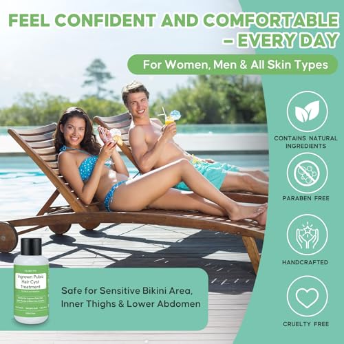 Ingrown Pubic Hair Cyst Treatment Gel, Razor Bumps Solution for Bikini Line, Intimate Area & Inner Thighs, Safe After Waxing or Shaving, Natural Formula, Gentle for Sensitive Skin - for Men and Women