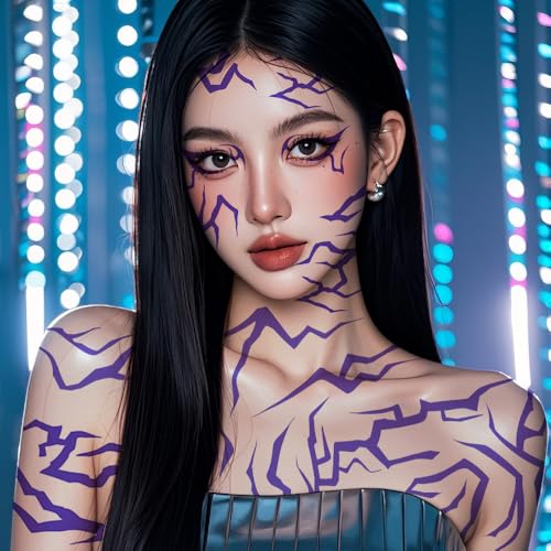 Anime Purple Temporary Tattoos for Dance, Cosplay, Halloween Accessories Temporary Tattoos Cosplay Tattoos Stickers Prop Demonn Cosplay Accessories (A)