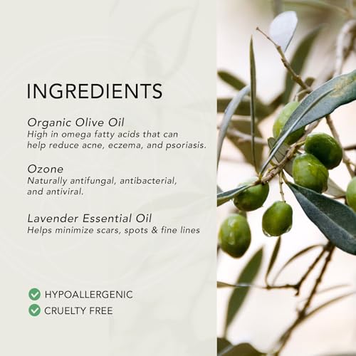 ONE11-Ozonated Olive Oil ?Pure, Natural, Organic Ozone Skincare for Face & Body ? Oxygenated Healing Lotion, Moisturizer & Beauty Oil (3.5oz, Lavender)