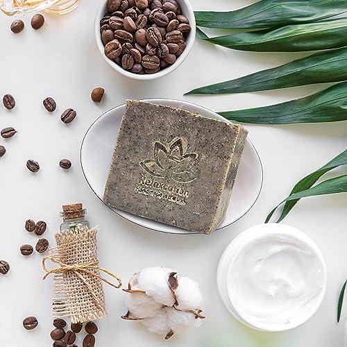 100% Handmade Coffee Scrub Soap Bar with Fresh Ground Coffee and Cocoa Butter - Cold Process Soap with Latte Aroma Oil - Good Scrubbing Effect - Perfect for Body Exfoliating and Moisturizing (3 bars)