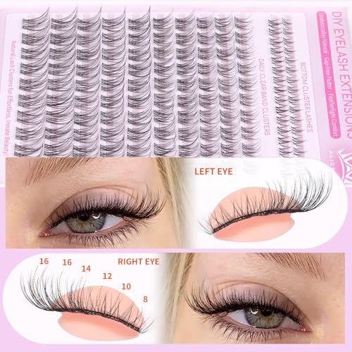 Natural Lash Clusters Kit Wispy Eyelash Clusters Kit with Bottom Eyelashes C Curly Lash Extension Kit with Invisible Band DIY Individual Lashes Kit with Lash Bond and Seal 132Pcs