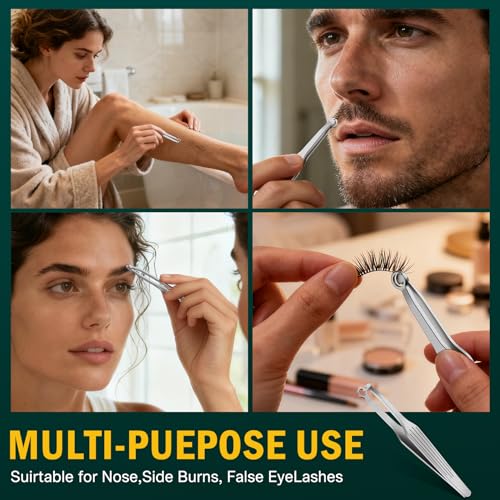 FVION Nose Hair Trimmer Tweezers - Nasal Clippers for Men/Women Stainless Steel, Round-Tip Nose & Ear Hair Clippers for Safety and Precision, Universal Manual Facial Hair Clippers