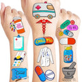96PCS Funny Future Pharmacy Temporary Tattoos Happy Birthday Party Decorations Supplies Favors Decor Doctor Nurse Pharmacist Tattoo Stickers Gifts For Graduation Kids Adults Boys Girls Prizes Carnival