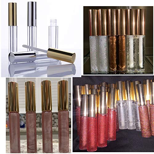 30 Plastic PET Lip Gloss Tubes 10ML Balm Container Clear Stopper Multi Color Lot (Gold)