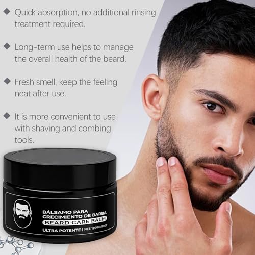 Estimulante Para de Barba, B?lsamo de Crecimiento Ultra Potente, 3.53 oz Barba Crema, Beard Growth Balm, Moisturizes & Strengthens Beard