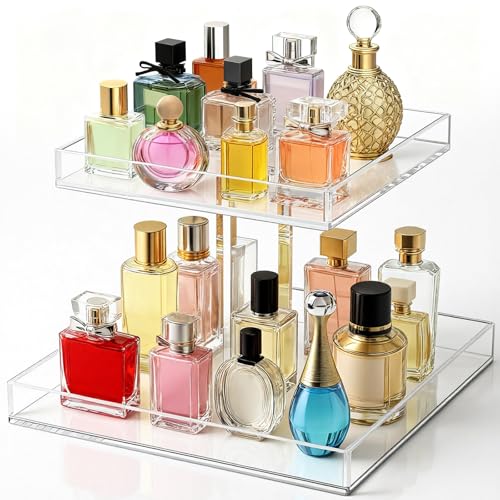 2-Tier Acrylic Bathroom Cosmetic Storage Organizer for Dresser and Countertop Standing Perfume Tray for Bedroom Decor