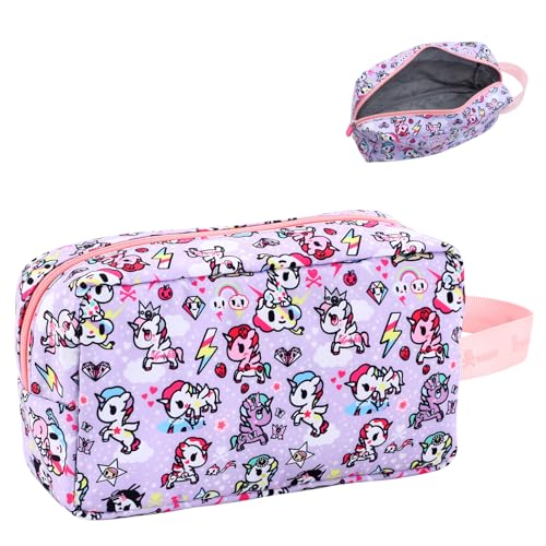 Tokidoki Makeup Bag for Women, Large Capacity Cosmetic Organizer & Toiletry Pouch with Handle, Official Licensed Unicorno Travel Cartoon Portable Makeup Case