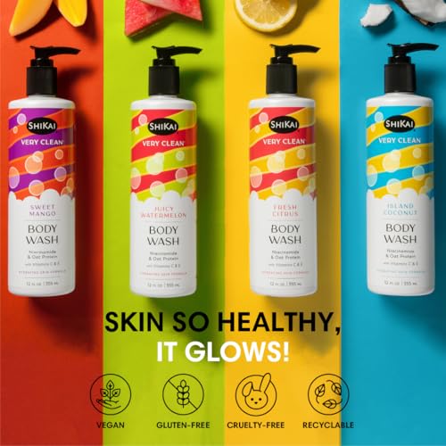 ShiKai Very Clean Body Wash (Juicy Watermelon, 12 oz) | Hydrating Gel Cleanser for Dry Skin | With Niacinamide, Oat Protein, Vitamins C & E