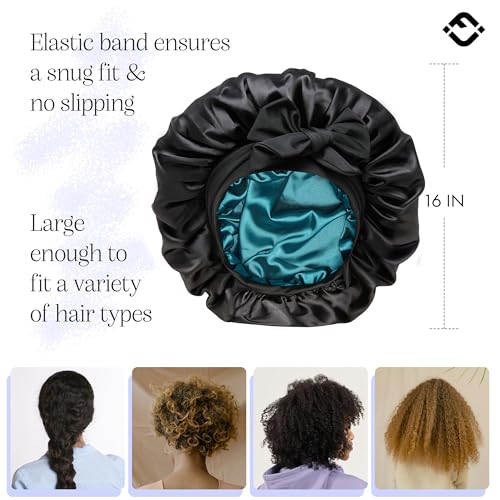 Funky Junque Satin Silk Sleep Bonnet ? Double Layer Reversible Hair Wrap for Women, Adjustable Sleep Cap for All Hair Types