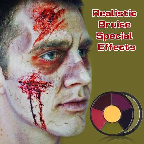 Liquid Latex Scar Wax SFX Makeup Kit with 6 Color Bruise Wheel Face Body Paint+Fake Blood Splatter Spray+Squirt Blood+Coagulated Blood Gel+Spatula Sponges for Halloween Fake Scars Wounds Burns