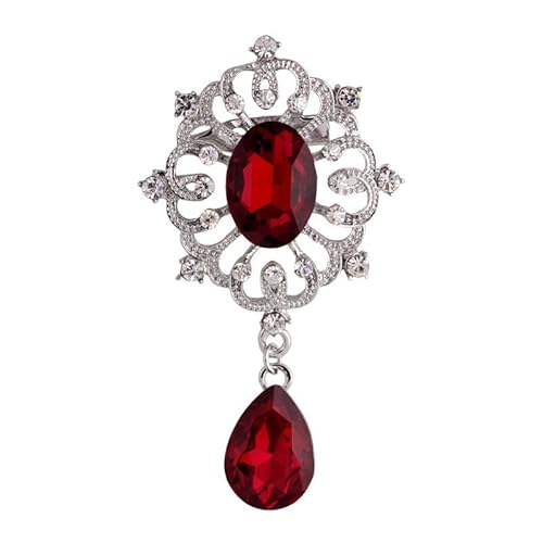 Red Crystal Dangle Drop Small Black Brooch Pin for Unisex Women Men Dress Suit Jewelry