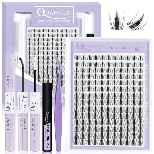 Lash Extension Kit - 10-18mm Invisible Transparent Band Lashes with Bond&Seal & Remover and Tweezers for Easy Self-Application, Natural Wispy Cluster Extensions (D-Mix10-18mm kit)