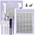 Lash Extension Kit - 10-18mm Invisible Transparent Band Lashes with Bond&Seal & Remover and Tweezers for Easy Self-Application, Natural Wispy Cluster Extensions (D-Mix10-18mm kit)