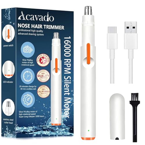 Nose Hair Trimmer for Men Women, Painless USB Rechargeable Nose Trimmer for Men, Eyebrow & Facial Hair Trimmer Dual Edge Blades for Smoother Cutting with IPX7 Waterproof, White