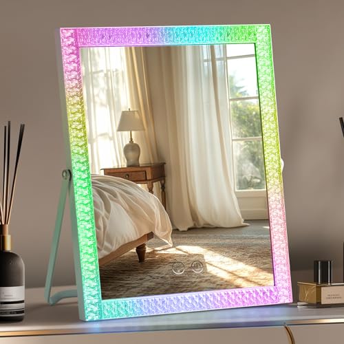 Vanity Mirror with Lights,RGB & 3 Dimmable Light Modes Makeup Mirror with Touch Control,Light Up Mirror for Desk,360¡ÆRotation,17x14 Inch