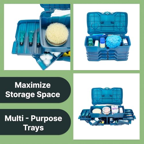 Best Kept | Bathroom Storage Case | Portable Travel Toiletry Case | Shower Lidded Caddy | Travel Toiletry Train Case | Navy Blue