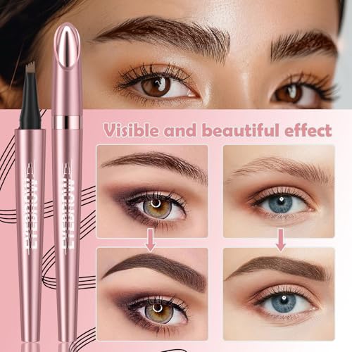 New Four-Tip Microblading Eyebrow Pen - Waterproof Long-Lasting Smudge-Proof, Natural Looking Fine Stroke, Perfect for Women's Perfect Brows and Defined Eye Eyebrow Makeup