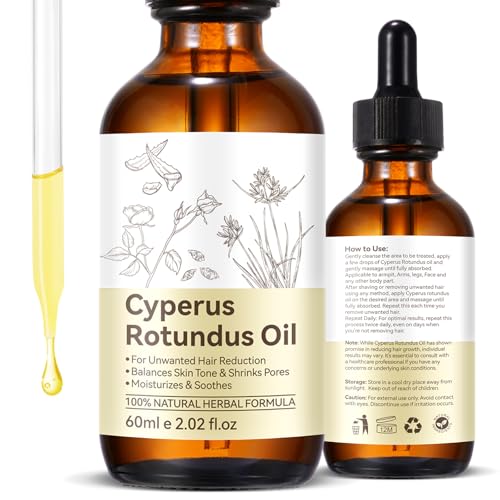 Cyperus Rotundus Oil, Natural for Hair Removal, Moisturizing Soothing Oil, Balances Skin Tone, Reduces Body Hair Growth, Sensitive Skin, Full Body, Shrink Pores, 60ml/2.02fl.oz