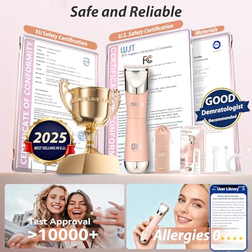 Dual Head Bikini Trimmer for Women 5-in-1 ¡¼IPX7 Waterproof¡½ Electric Razors ¡¼German-TXO-Technology¡½-Painless-Blade Body Shaver for Pubic Hair Underarm Leg Arm Body Face (Peach)