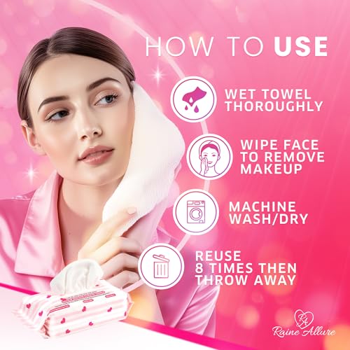 Makeup Remover Cosmetic Towels, Reusable (25 Count, 200 Uses) and Disposable Face Towel, Machine Washable, Ultra Soft, Removes All Types of Makeup, Specifically Made for Face and Body