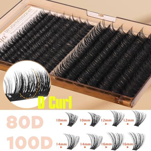 Geeneiya Volume Lash Clusters Kit DIY Lash Extension Kit D Curl Eyelash Extensions with White Lash Bond and Seal Waterproof Tweezers,10-16MM Cluster Lashes with White Lash Glue