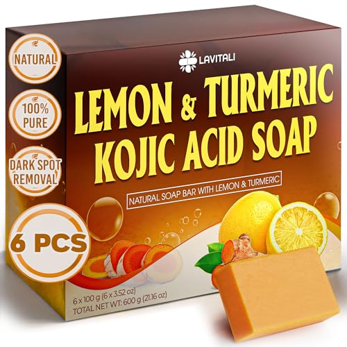 LaVitali, Premium 6 Bars Kojic Acid Soat with Lemon Turmeric, Natural soap, Handmade, Sugar/Caffeine/Gluten Free, 100% Natural & Pure, Great For All Skin Types Body Care Body Wash