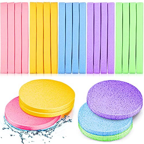 Patelai 300 Pack Facial Cleansing Sponges Bulk, Compressed Soft Round Makeup Removal & Exfoliating Sponge Pads for Women, Pink, Purple, Blue, Yellow, Green